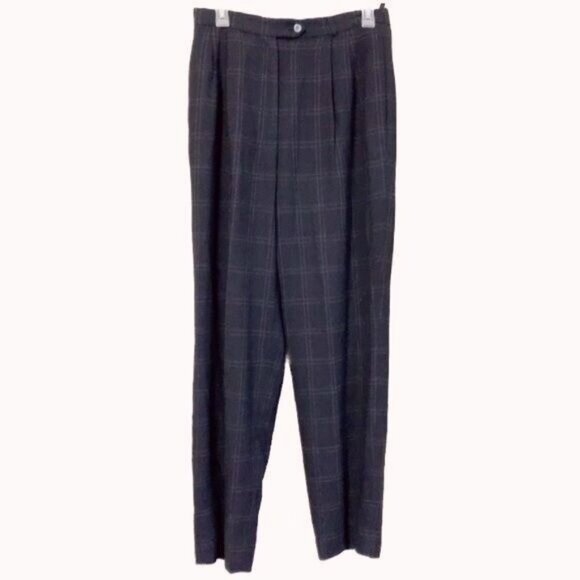 Vintage Talbots Women’s Size 10 Wool Blend Plaid Pants Black Gray Check Pleated - Picture 3 of 12
